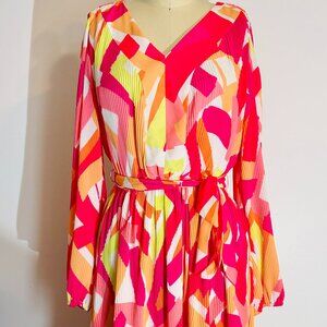 Nicole Miller Vibrant Long-Sleeved Pleated Mini Dress- Size XS- Like New!